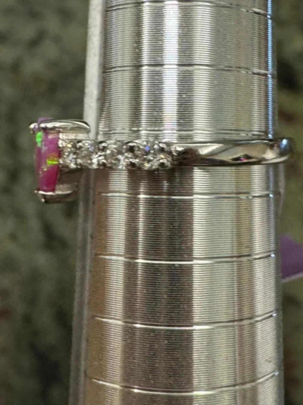925 Silver 0.24 CT Moissanite & Created Opal Ring w/Rhodium Plating - Size 7 NWT